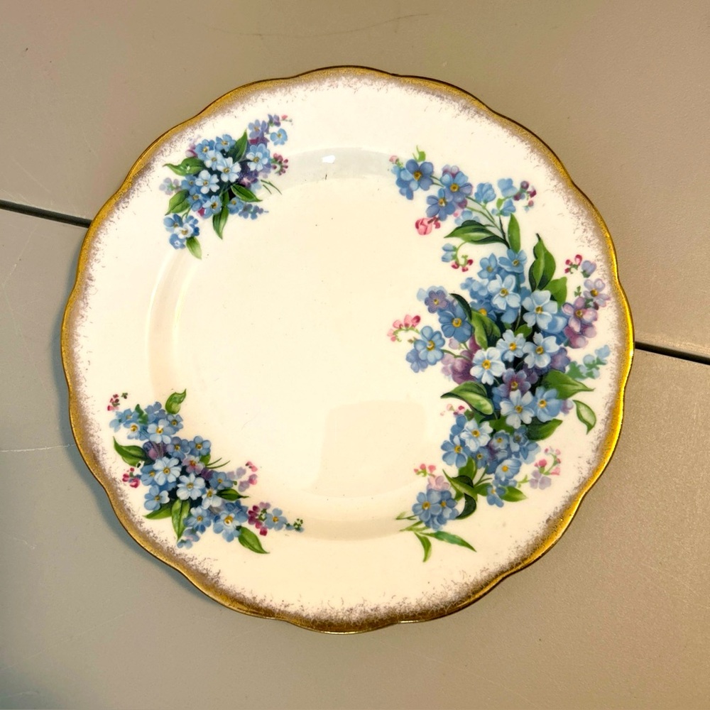 Blue Floral Gold-Trimmed Dinner Plate
